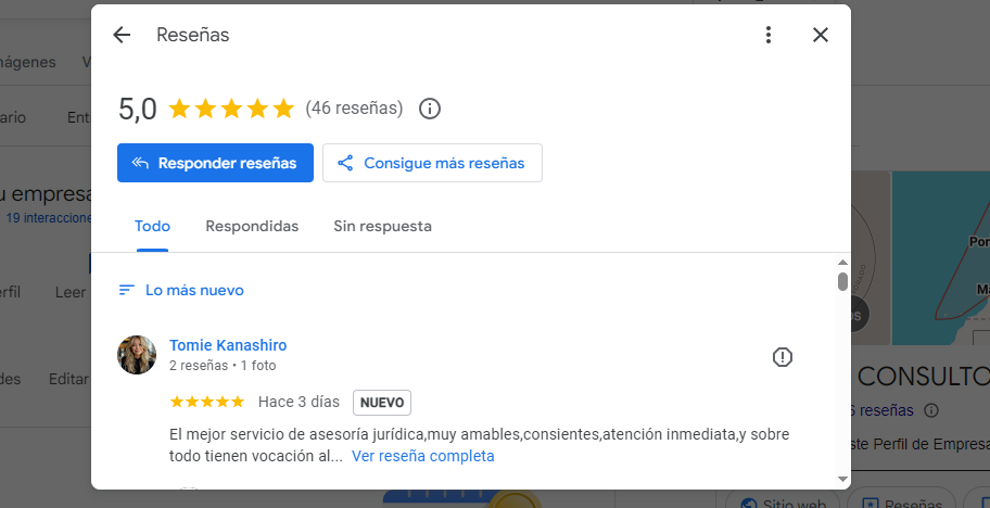 Reseñas de google de clientes